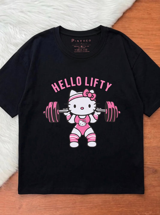 T-shirt Oversize "Hello Lifty" — Édition Fitness Rose | PINROCO
